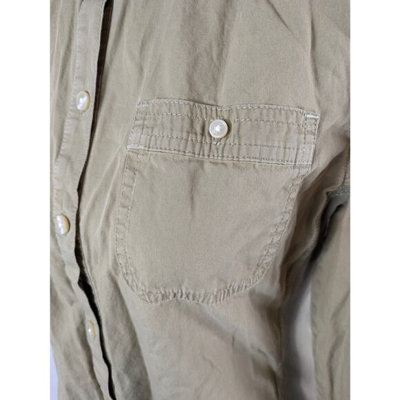 Converse Womens Medium Blouse Button Up 3/4 Sleeve Army Olive Green One Star Top - Picture 6 of 16